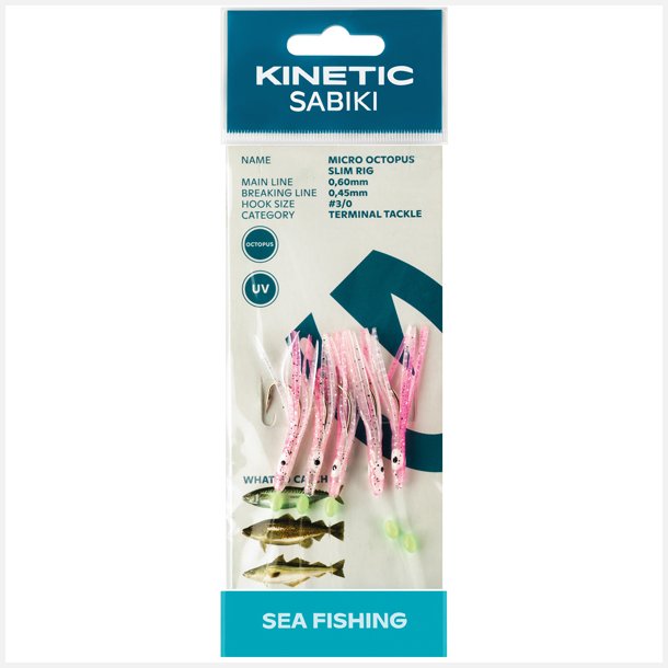 Kinetic Sabiki blksprut makrel/torsk, 5stk Pink/glimmer