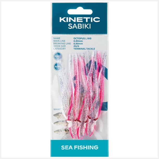 Kinetic Sabiki blksprutte torsk/sej, 3stk Pink/glimmer