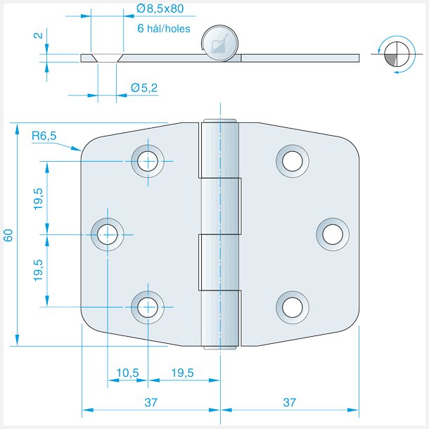 Roca hngsel 74x60mm aisi304