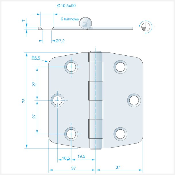 Roca hngsel 74x75mm aisi304