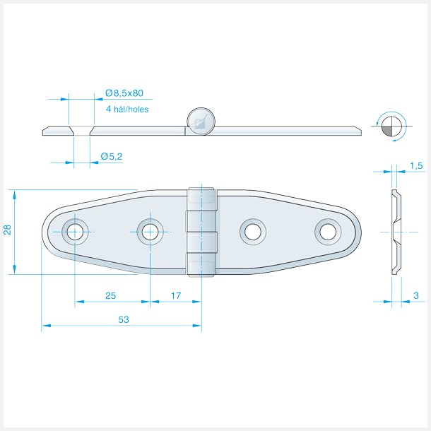 Roca hngsel 106x30mm aisi304