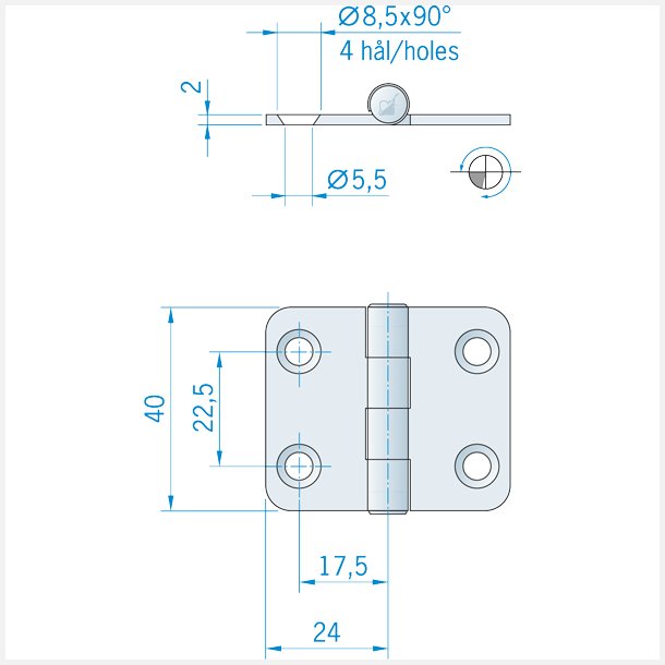 Roca hngsel 48x40mm aisi 316