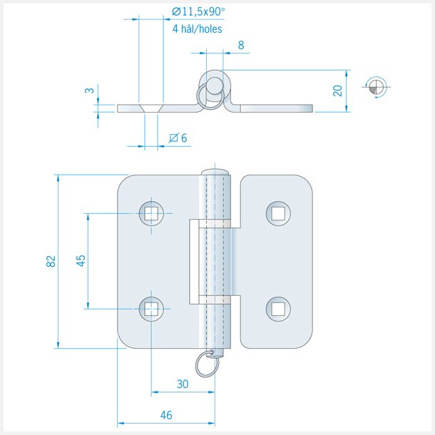 Roca hngsel 92x82mm aisi 304