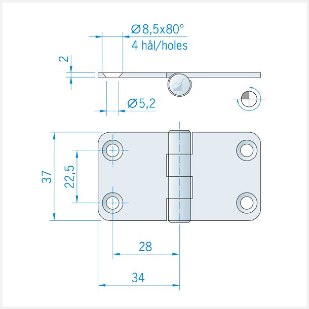 Roca hngsel 68x37mm omvendt AISI304