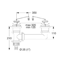 Dobbelt afl�b 125 - 320 mm med � 25 mm studs