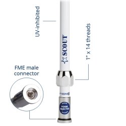 Scout Quick VHF antenne 1,5m, 5m kabel &amp; FME han/PL259 stik