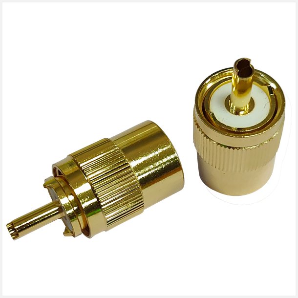 1852 VHF stik PL259 til 6mm kabel, lodning, guldbelagt  2-pa