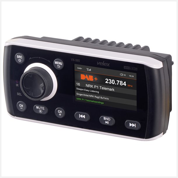 Velex marine radio dab+/fm, bluetooth, fjernbetjenning 4x45w