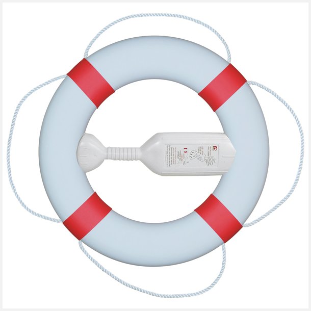 Redningskrans FP380 hvid m/rde manschetter, 20m kasteline