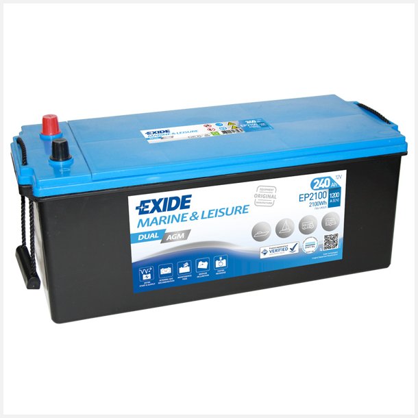 Exide Dual AGM batteri m/poler i samme side, 240 Amp