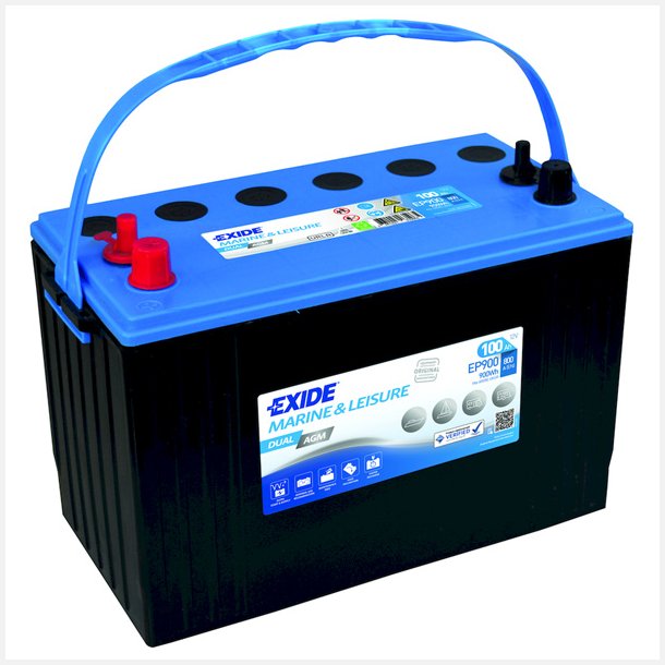 Exide Dual AGM batteri m/std. pol og skrue terminal, 100 Amp