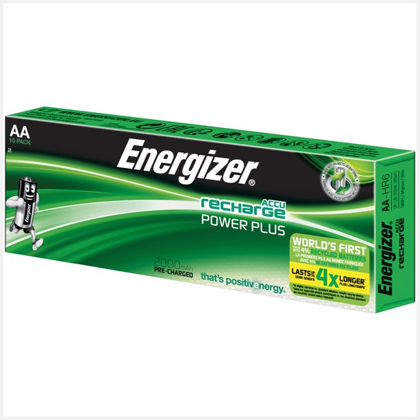 Energizer genopladelig Power Plus batteri AA 2000mAh, 10stk