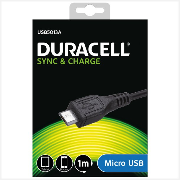 Duracell USB til Micro USB-kabel sort, 1m