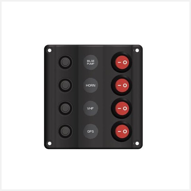 Elpanel med 4 kontakter m/LED og automatsikring, 12V