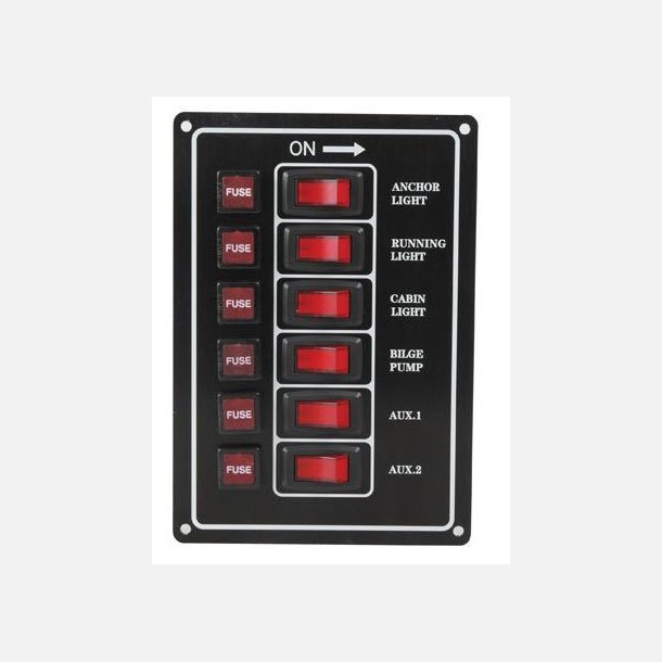 El-panel med 6 kontakter til 12V, lodret