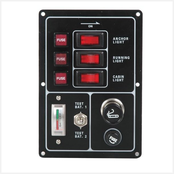 El-panel m/cigaretstik, batterimler og 3 kontakter, 12V