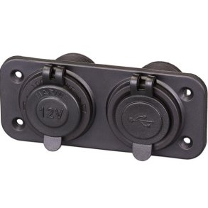 1852 Panel 12V m/dobbel usb(1&2,1amp) & cigaret stik IP65