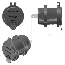 1852 indbygnings USB udtag IP65 12/24V USB A &amp; C