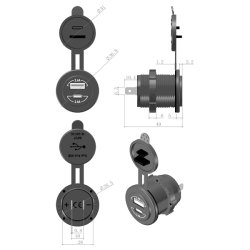 1852 indbygnings USB udtag IP65 12/24V USB A &amp; C