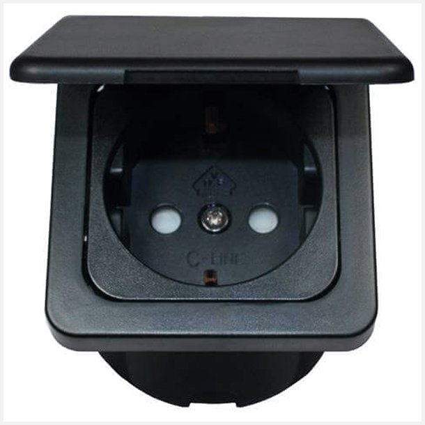 Indbygningsstik 220v med klap sort