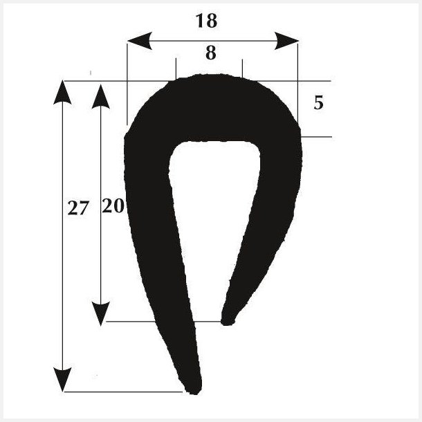 Fenderliste 27x8 mm sort, 50m