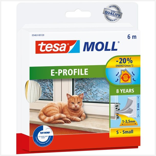 Tesa ttningsliste e-profil 4 x 9mm x 6m hvid