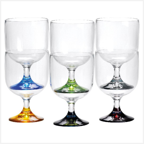MB Vin glas med farvet bund, stablebar �7cm 200 ml. 6stk